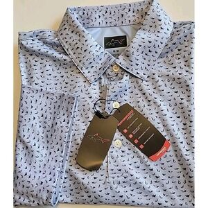 NWT Greg Norman Play Dry M BLUE Signature Series Black Trim Golf Polo Shirt boat
